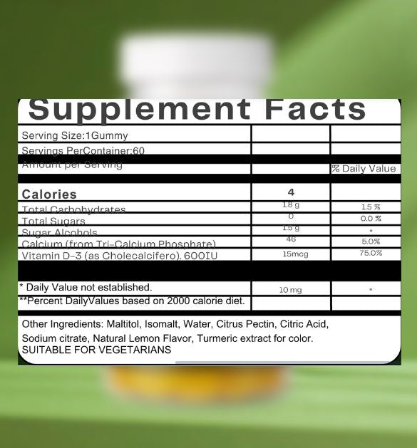 NDC Calcium + Vitamin D Gummies – Sugar-Free Lemon Flavor | Bone & Immune Support | 60 Gummies