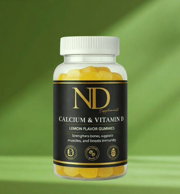 NDC Calcium + Vitamin D Gummies – Sugar-Free Lemon Flavor | Bone & Immune Support | 60 Gummies