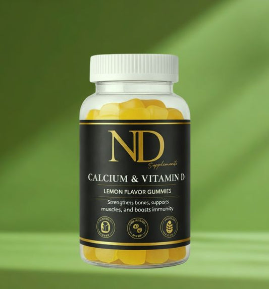 NDC Calcium + Vitamin D Gummies – Sugar-Free Lemon Flavor | Bone & Immune Support | 60 Gummies